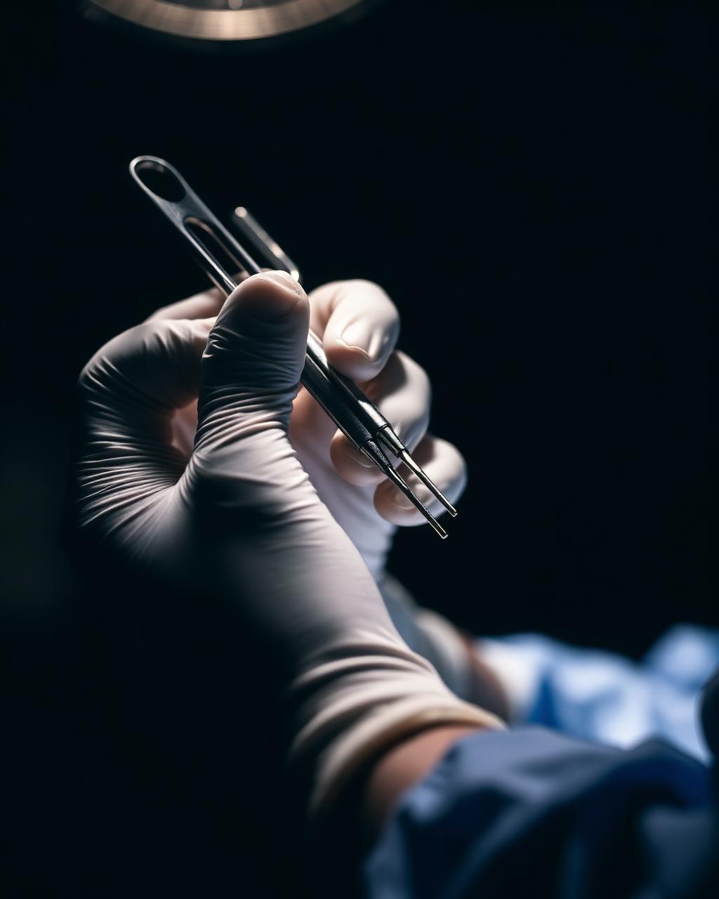 Surgeon holding precision instrument